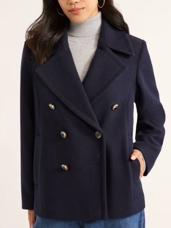 Free Assembly Jackets & Blazers - Classic Navy Blue Peacoat Double Breasted Tailored Jacket Wool Blend XL 16 18